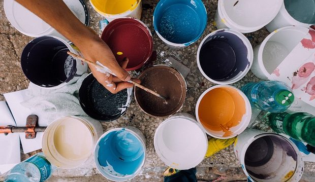 different coloured paint pots for home extensions and renovations